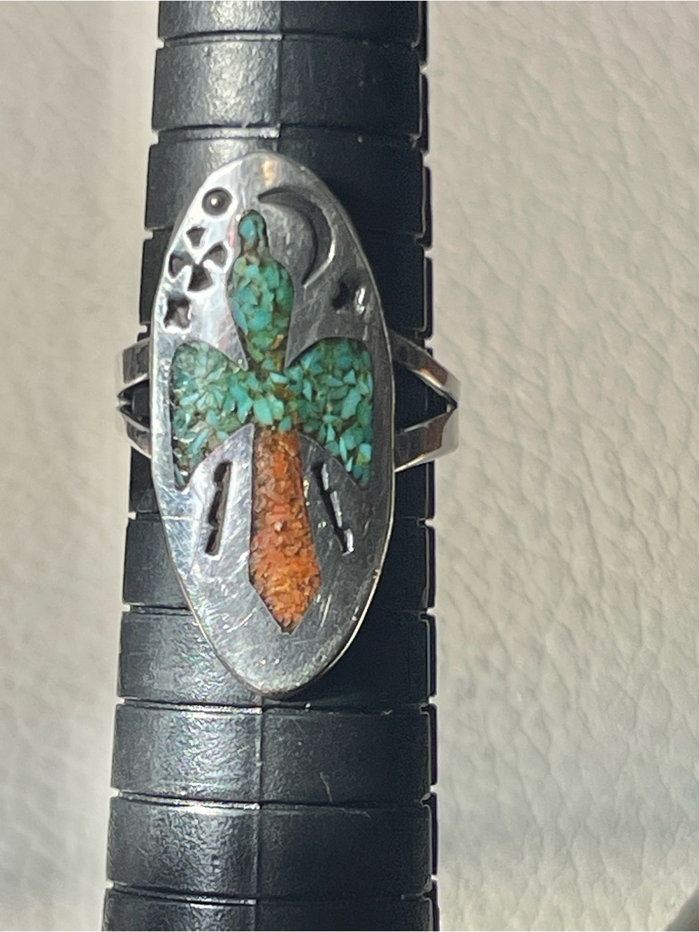 VTG Native American Navajo Sterling Turquoise coral Crushed ring Sz 6